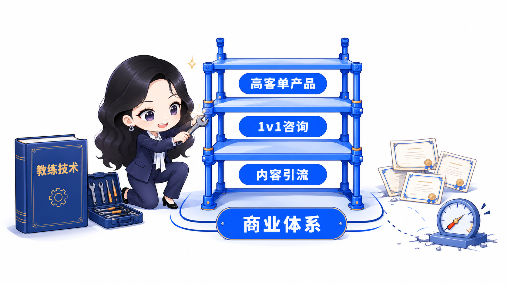 教练技术是工具,内容引流、1v1咨询和高客单产品构成商业体系