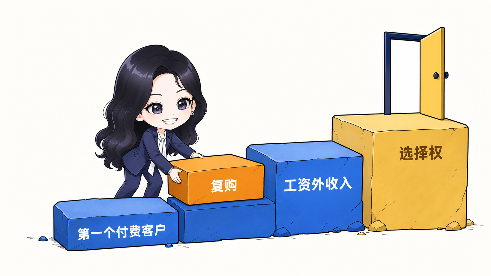 从第一个付费客户、复购和工资外收入,一步步获得选择权